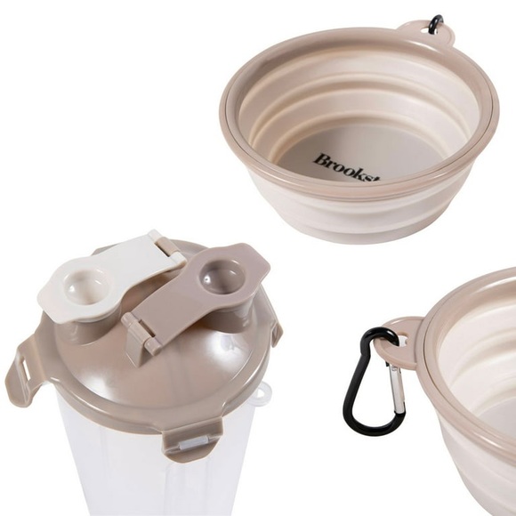 Brookstone Beige & Clear Pet Travel Set, Dual Chamber Bottle & Collapsible Bowl - Picture 3 of 6